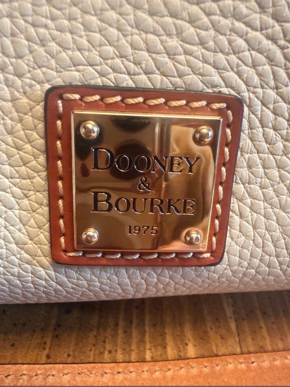 Dooney & Bourke Cream Pebbled Leather Satchel with Tan Trim - Picture 2 of 9